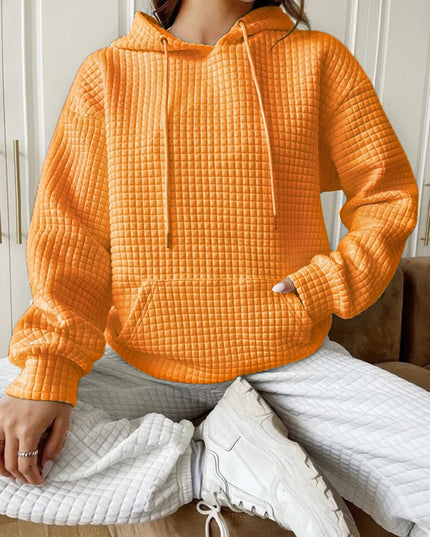 Textured Drawstring Drop Shoulder Hoodie - Trendsi