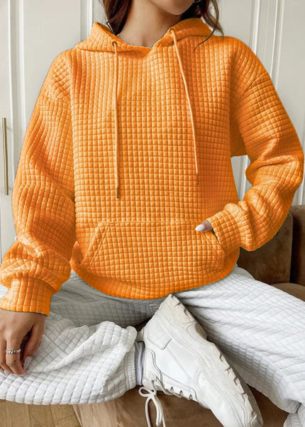 Textured Drawstring Drop Shoulder Hoodie - Trendsi