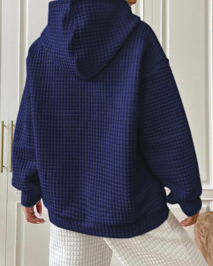 Textured Drawstring Drop Shoulder Hoodie - Trendsi