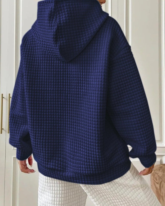 Textured Drawstring Drop Shoulder Hoodie - Trendsi