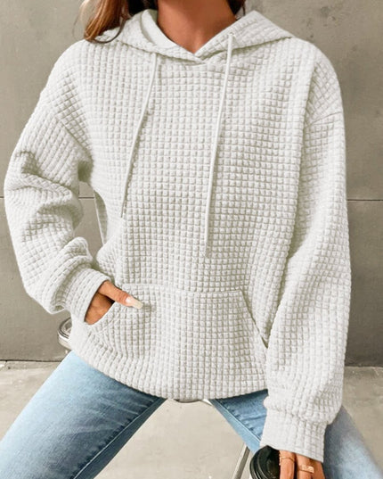 Textured Drawstring Drop Shoulder Hoodie - Trendsi