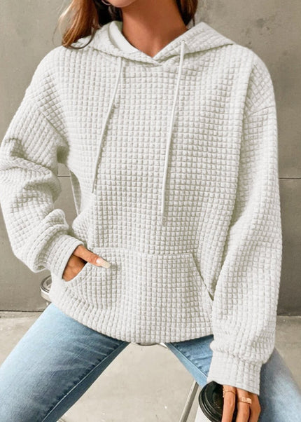Textured Drawstring Drop Shoulder Hoodie - Trendsi