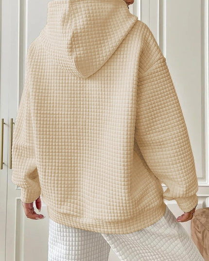 Textured Drawstring Drop Shoulder Hoodie - Trendsi