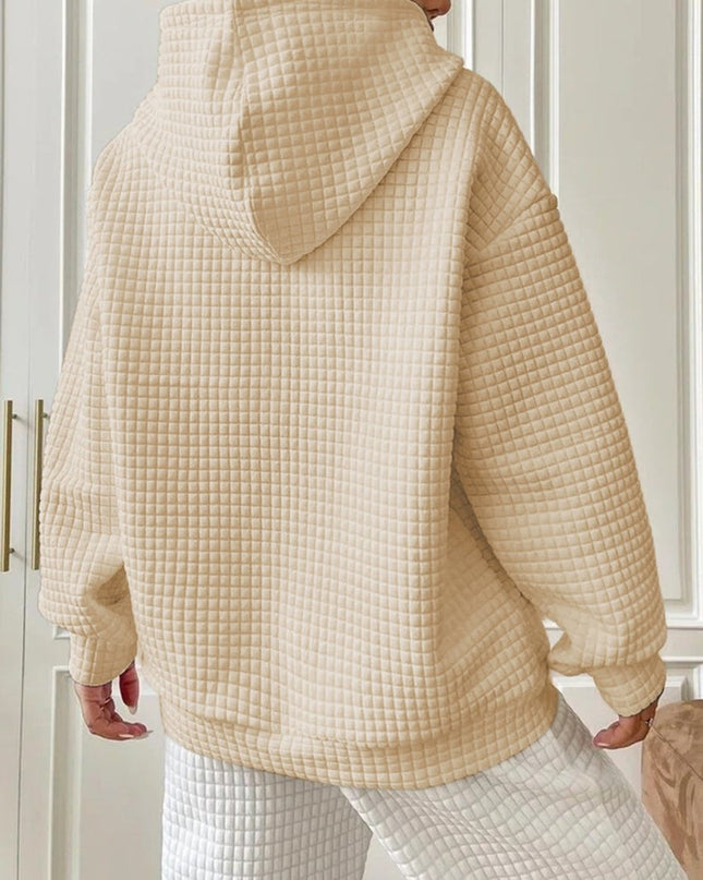 Textured Drawstring Drop Shoulder Hoodie - Trendsi