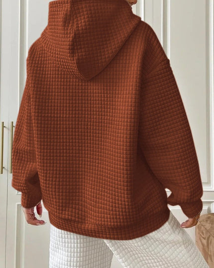 Textured Drawstring Drop Shoulder Hoodie - Trendsi