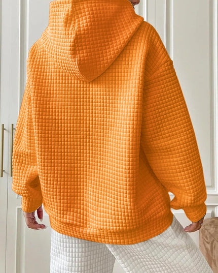 Textured Drawstring Drop Shoulder Hoodie - Trendsi
