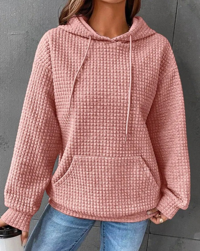 Textured Drawstring Drop Shoulder Hoodie - Trendsi