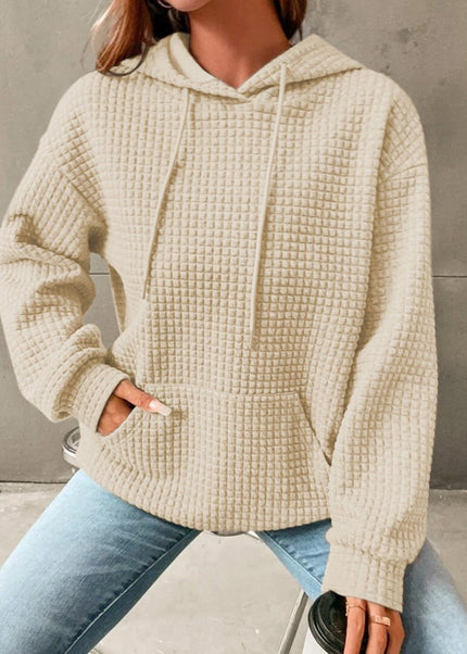 Textured Drawstring Drop Shoulder Hoodie - Trendsi