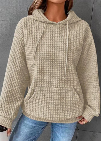 Textured Drawstring Drop Shoulder Hoodie - Trendsi