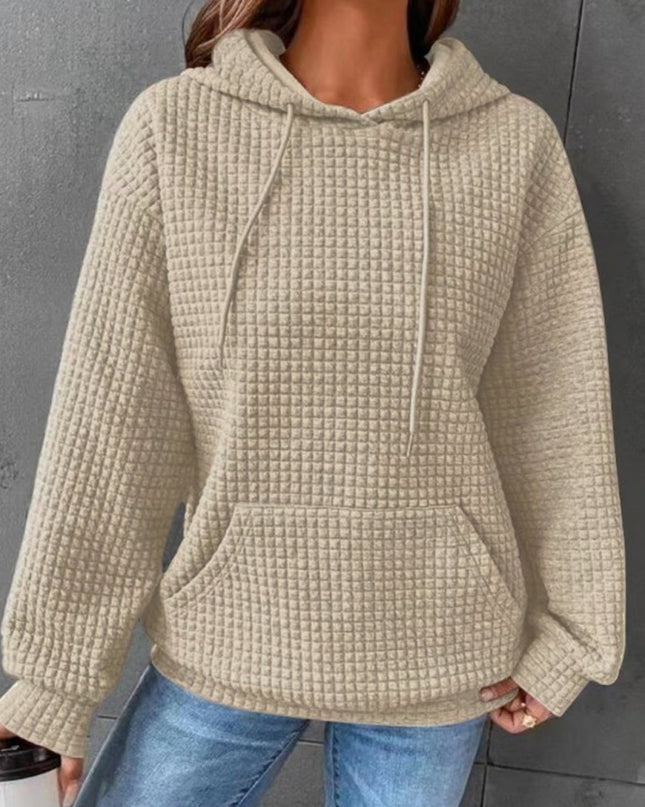 Textured Drawstring Drop Shoulder Hoodie - Trendsi