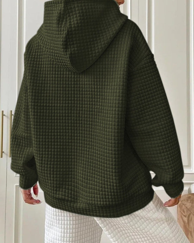 Textured Drawstring Drop Shoulder Hoodie - Trendsi