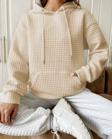 Textured Drawstring Drop Shoulder Hoodie - Trendsi