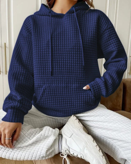 Textured Drawstring Drop Shoulder Hoodie - Trendsi