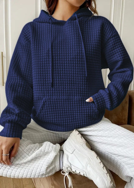 Textured Drawstring Drop Shoulder Hoodie - Trendsi