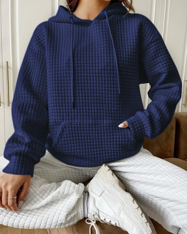 Textured Drawstring Drop Shoulder Hoodie - Trendsi