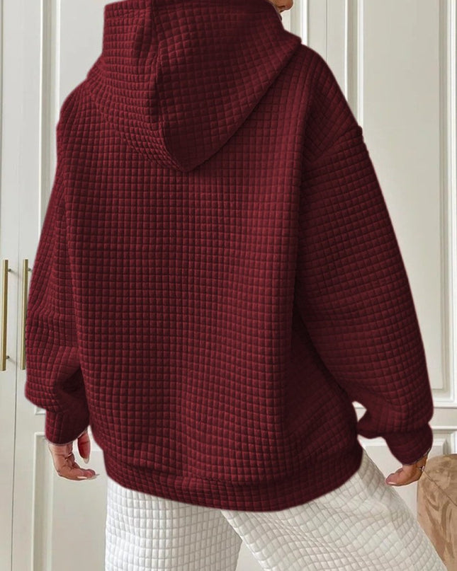 Textured Drawstring Drop Shoulder Hoodie - Trendsi