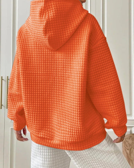 Textured Drawstring Drop Shoulder Hoodie - Trendsi