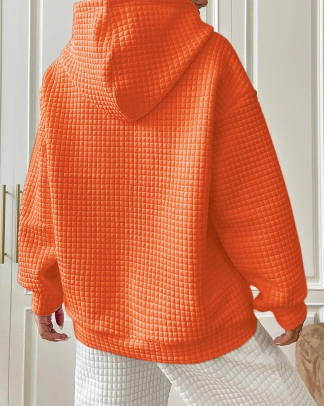 Textured Drawstring Drop Shoulder Hoodie - Trendsi