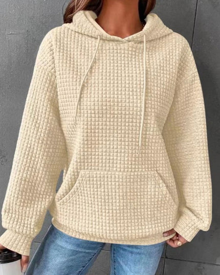 Textured Drawstring Drop Shoulder Hoodie - Trendsi