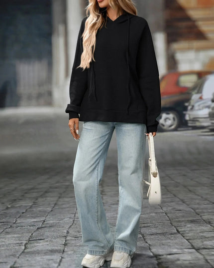 Textured Drawstring Long Sleeve Hoodie - Trendsi