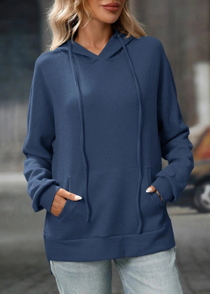 Textured Drawstring Long Sleeve Hoodie - Trendsi