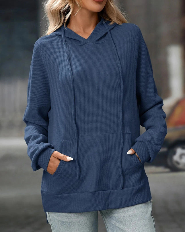 Textured Drawstring Long Sleeve Hoodie - Trendsi