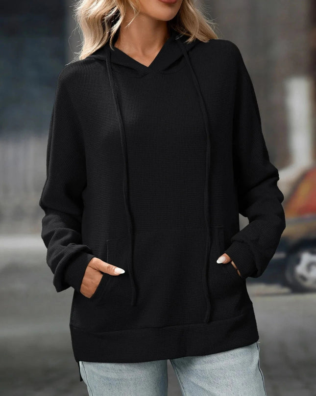 Textured Drawstring Long Sleeve Hoodie - Trendsi