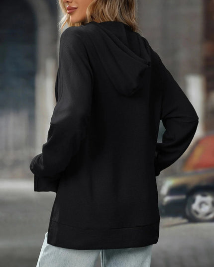 Textured Drawstring Long Sleeve Hoodie - Trendsi