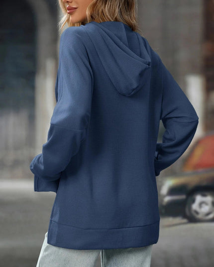 Textured Drawstring Long Sleeve Hoodie - Trendsi