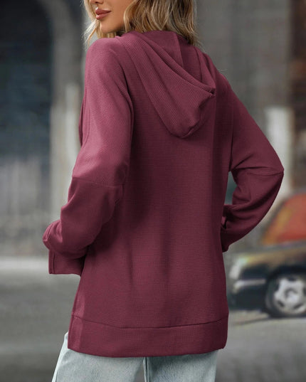 Textured Drawstring Long Sleeve Hoodie - Trendsi