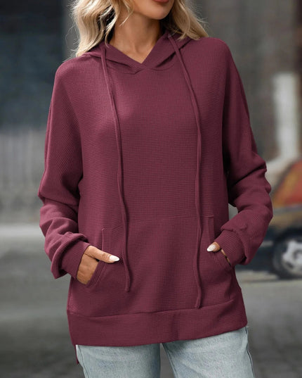 Textured Drawstring Long Sleeve Hoodie - Trendsi