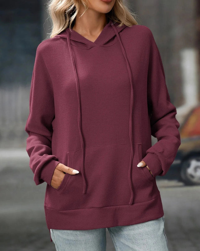 Textured Drawstring Long Sleeve Hoodie - Trendsi