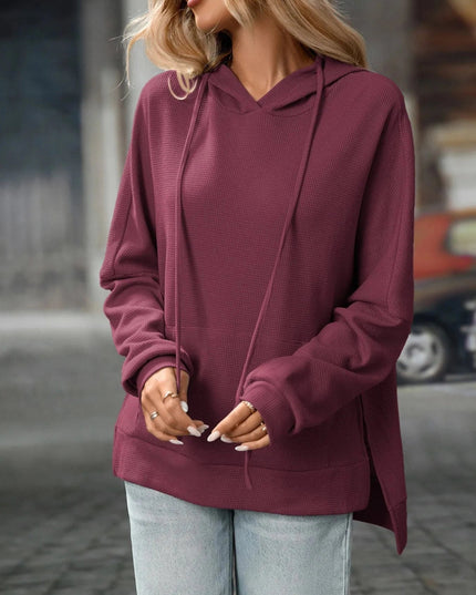 Textured Drawstring Long Sleeve Hoodie - Trendsi