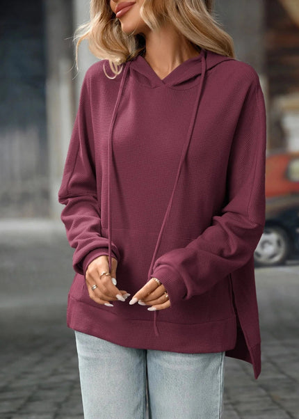 Textured Drawstring Long Sleeve Hoodie - Trendsi