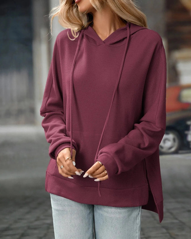 Textured Drawstring Long Sleeve Hoodie - Trendsi