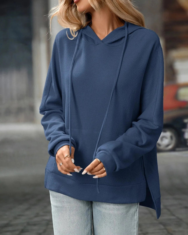 Textured Drawstring Long Sleeve Hoodie - Trendsi