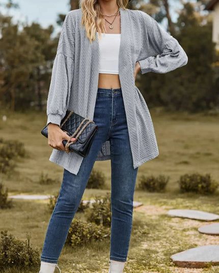 Textured Open Front Dropped Shoulder Cardigan - Trendsi