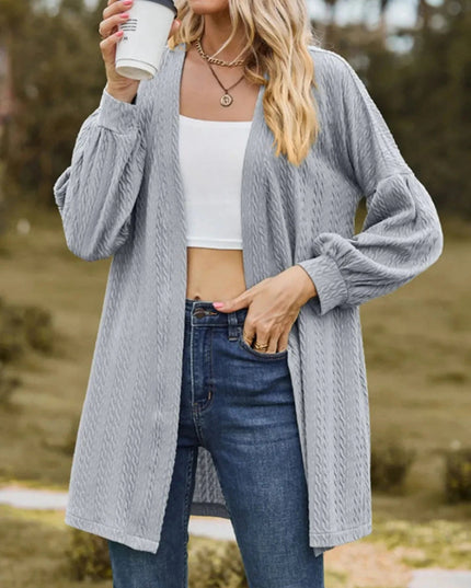 Textured Open Front Dropped Shoulder Cardigan - Trendsi