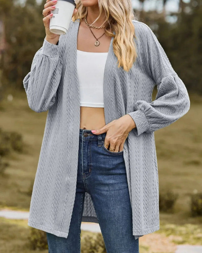 Textured Open Front Dropped Shoulder Cardigan - Trendsi