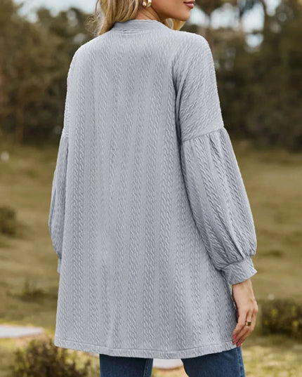 Textured Open Front Dropped Shoulder Cardigan - Trendsi