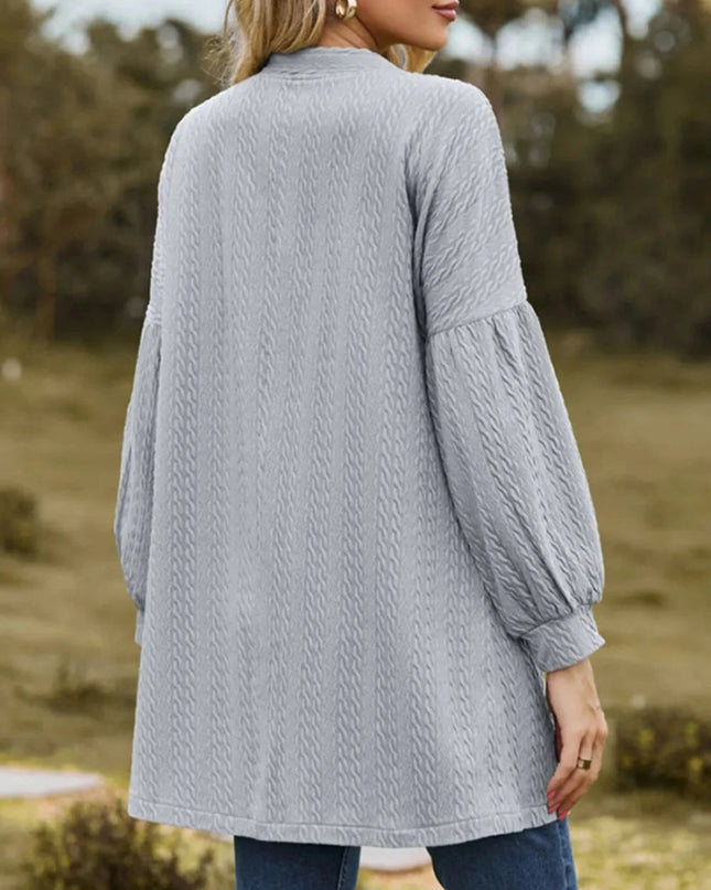 Textured Open Front Dropped Shoulder Cardigan - Trendsi