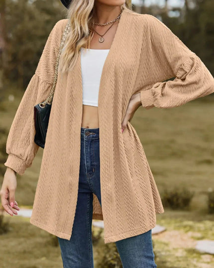 Textured Open Front Dropped Shoulder Cardigan - Trendsi