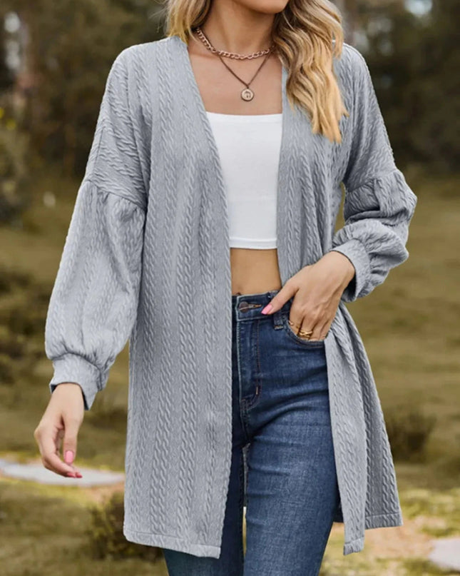 Textured Open Front Dropped Shoulder Cardigan - Trendsi
