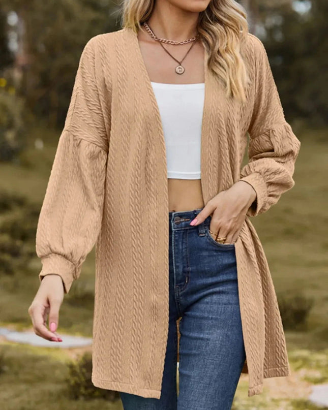 Textured Open Front Dropped Shoulder Cardigan - Trendsi