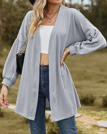 Textured Open Front Dropped Shoulder Cardigan - Trendsi