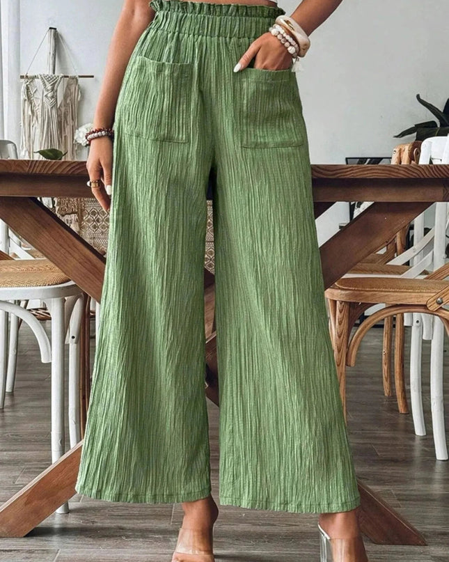 Textured Wide - Leg Pants - Trendsi