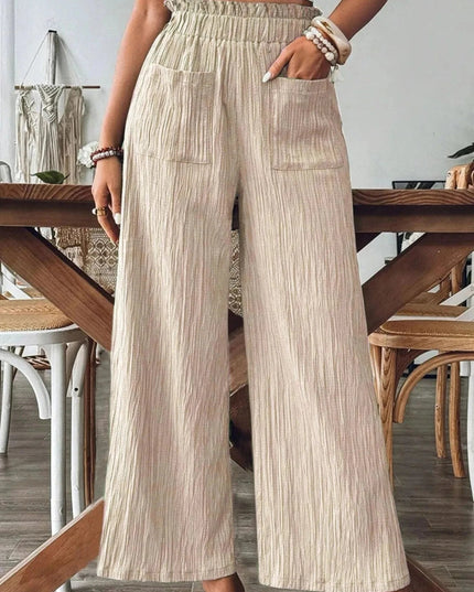 Textured Wide - Leg Pants - Trendsi