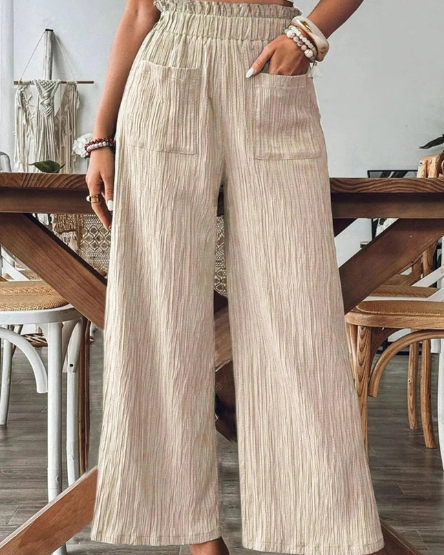 Textured Wide - Leg Pants - Trendsi