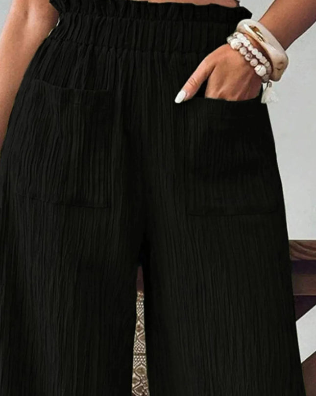 Textured Wide - Leg Pants - Trendsi