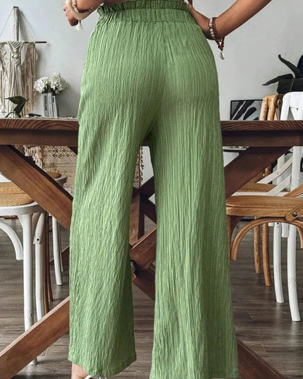 Textured Wide - Leg Pants - Trendsi